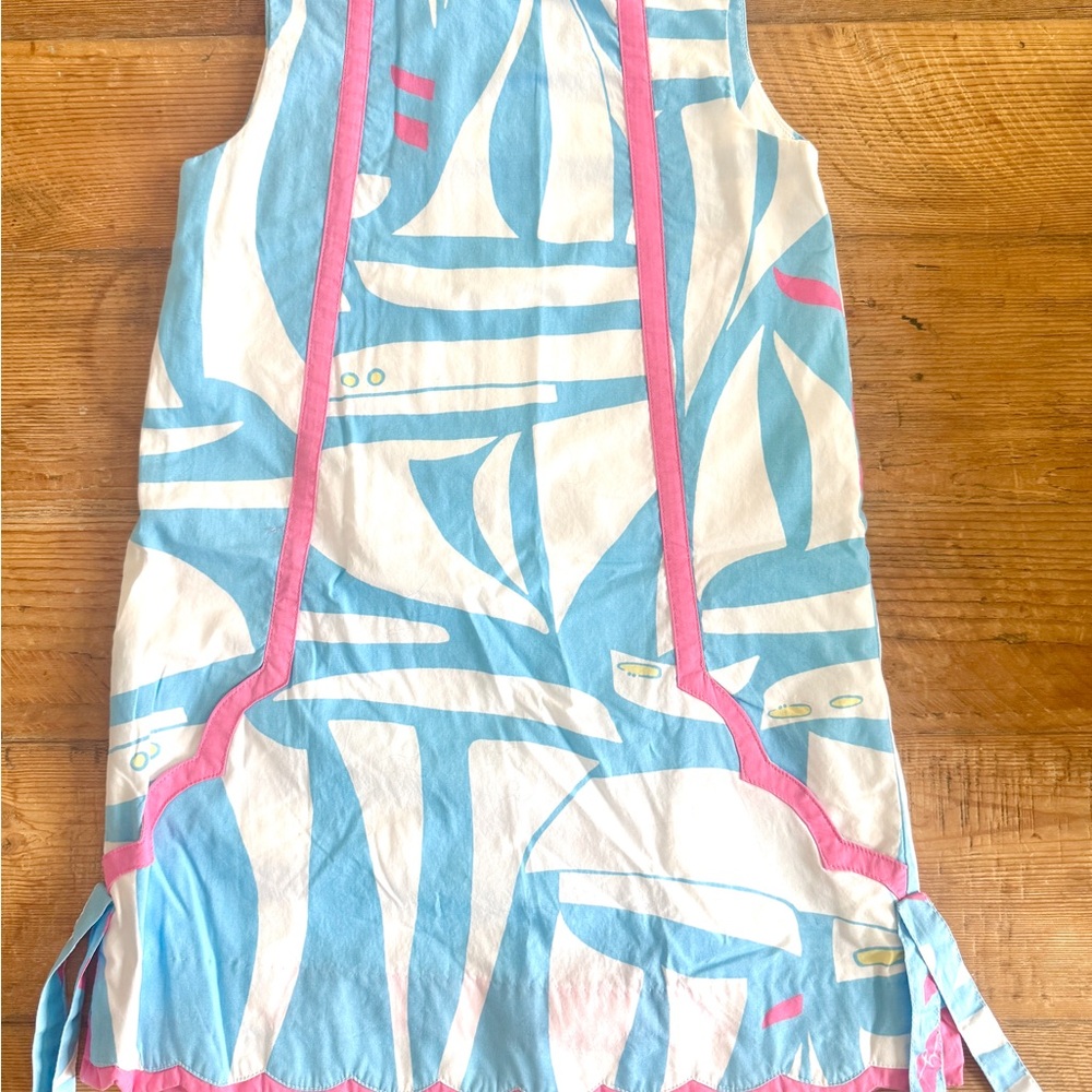 Lilly Pulitzer Girls’ Regatta Shift Dress w/ Pink Appliqué size 7